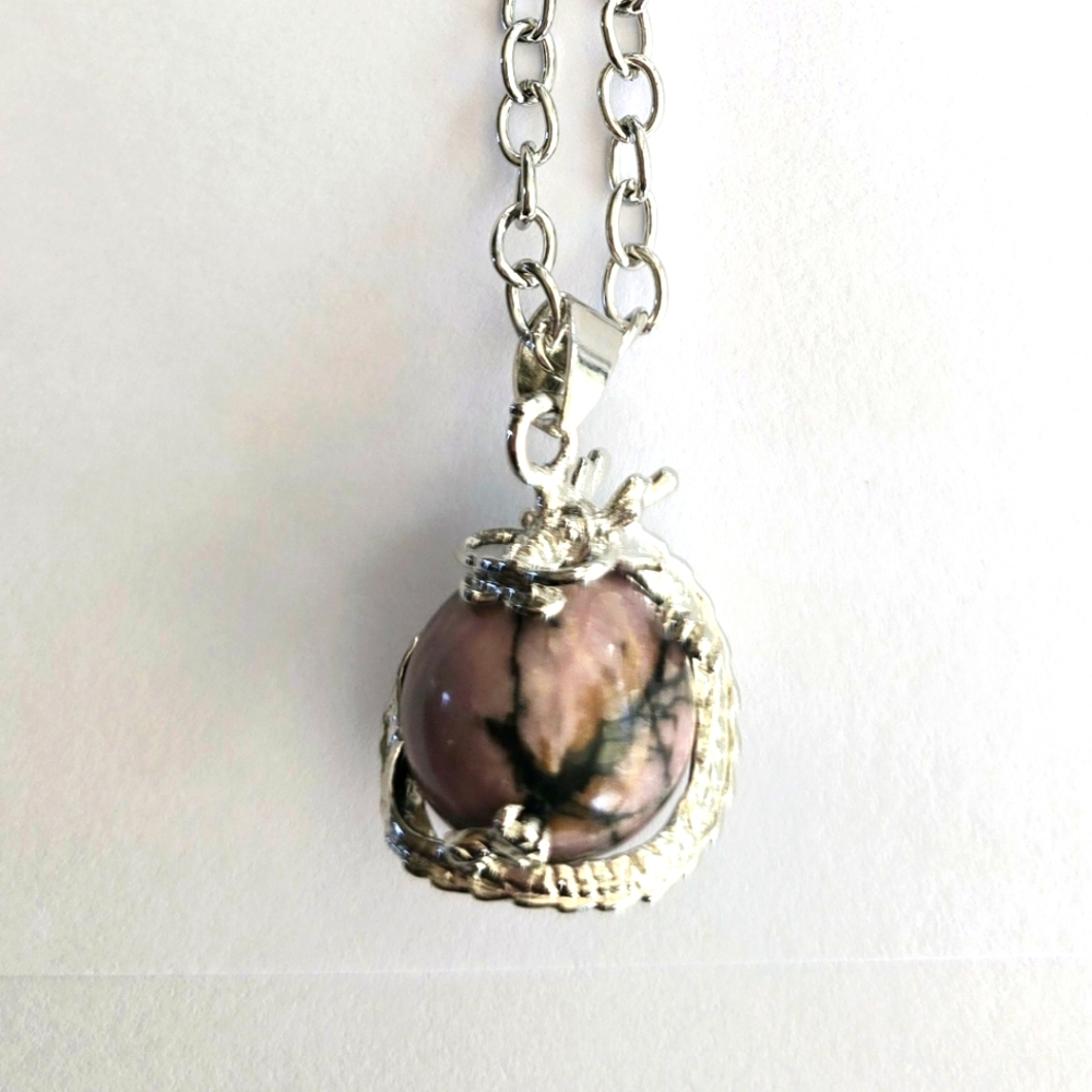 SPIRITUAL Rhodolite Dragon Ball Round Reiki Healing Pendant DESIGNER NECKLACE